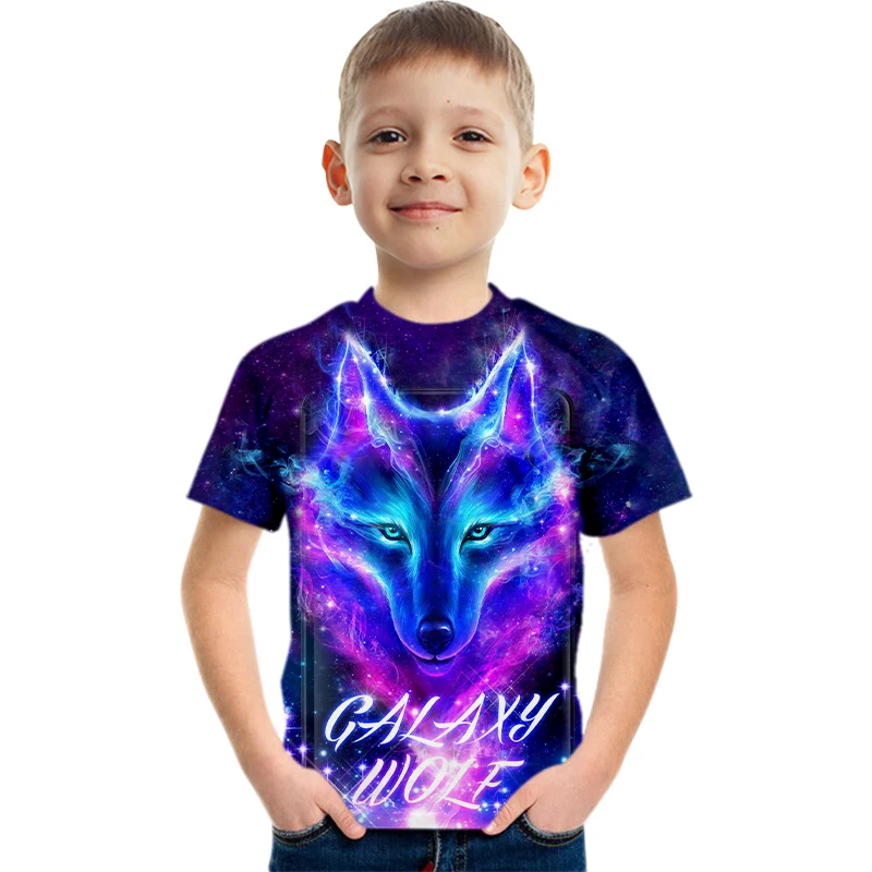 Boys wolf fashion encanto short sleeve	t-shirts Short Sleeve wolf Tops Children Summer Sweatshirt Boy Hip Hop Casua T Shirts