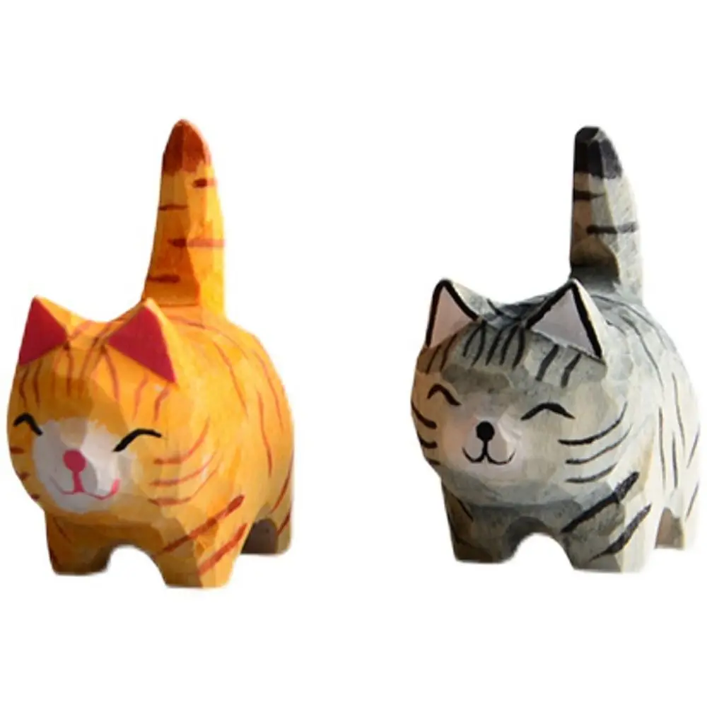 

Mini Wood Carving Bird Cats Handmade Small Bird Cat Ornament Birthday Gifts Nordic Painting Wooden Bird Figurine Children's Toys