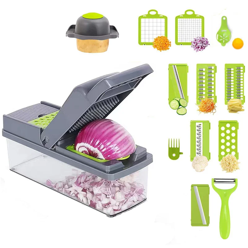 

22 Pieces Vegetable Chopper Set Stainless Steel Blades Shredders Kitchen Gadgets Accessories Food Prep Chopping Slicing Dicing