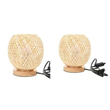 Bamboo Rattan Table Lamp Japanese Style Bedside Lamp Desk Lamp Bedroom Diy Decoration Retail