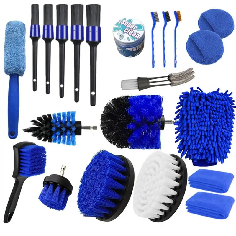 

Car Detailing Brush Kit Leather Air Vents Rim Dirt Dust Interior Exterior Drill Brushes Cleaning Auto Accessories For Automobile