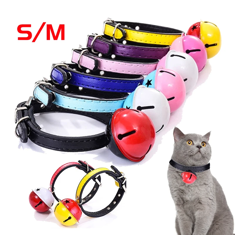 

Big Bell Cat Collar Leather PU Adjustable Kitten Necklace Small Dogs Choker Puppy Neck Belt Pet Collars Chihuahua Accessories