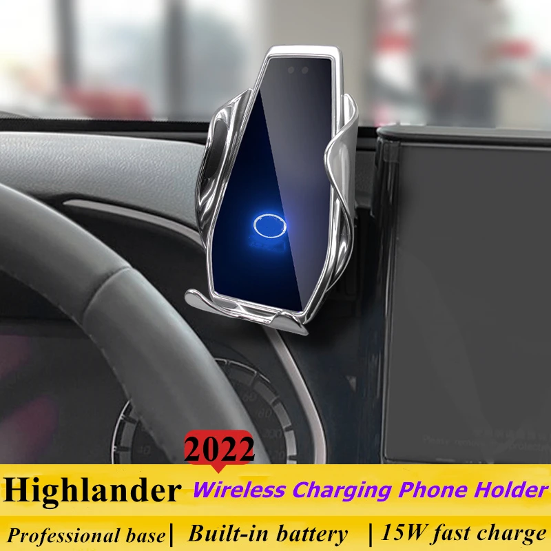 

For 2022 Toyota Highlander Phone Holder Wireless Charger Car Mobile Phone Mount Navigation Bracket GPS Support 360 Rotating