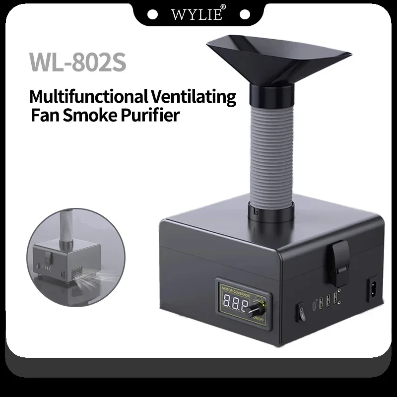 

WYLIE WL-802S Дымосос Настольный паяльный очиститель дыма Система очистки пыли для ремонта телефона Сварка Поглощающий дым