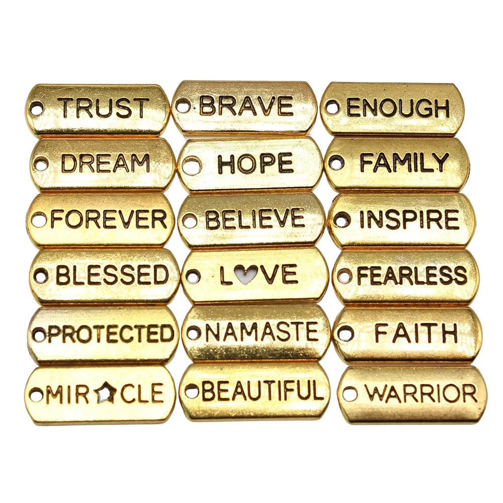 

10pcs Antique Gold Color Inspire Words LOVE HOPE FAITH BLESSED TRUST DREAM BRAVE FEARLESS Charms For Jewelry Making