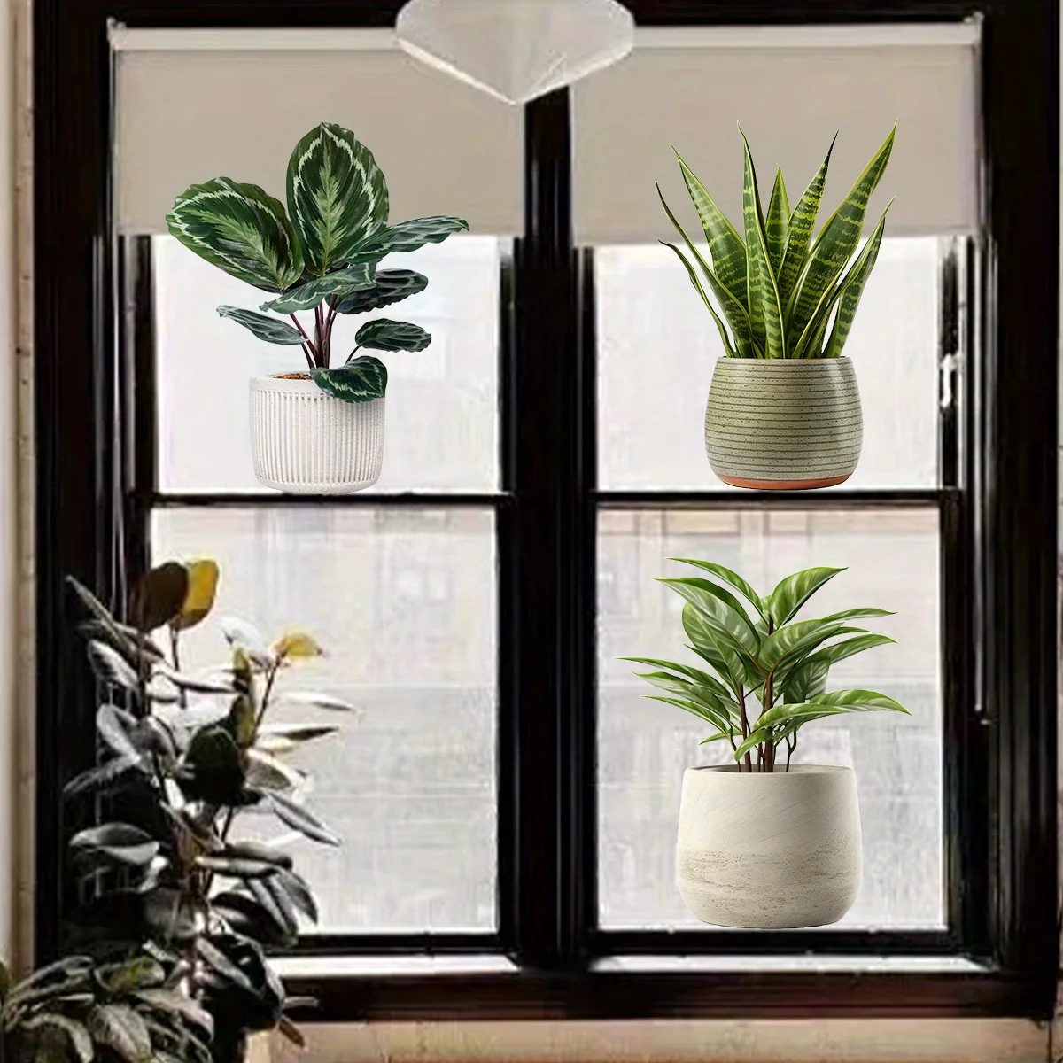 3 шт. акварельные имитация горшечных зеленых растений наклейки на окна съемные