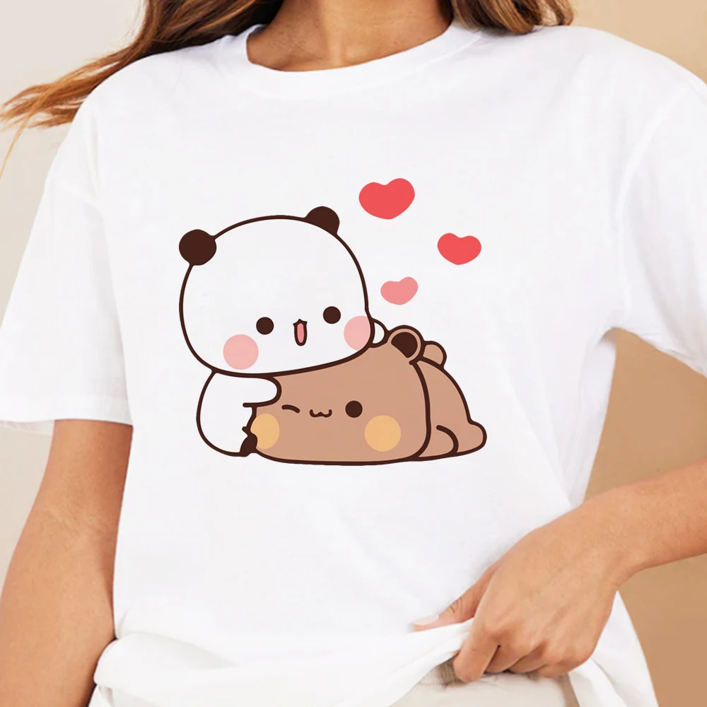 

Cartoon Panda Bear Bubu and Dudu T Shirt Cotton Women Summer Tops Kawaii Printed O-neck Harajuku Ulzzang Tees