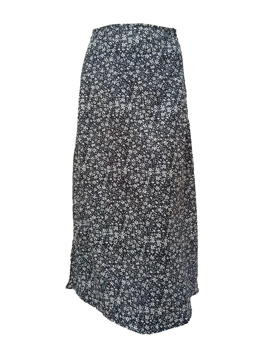 

YILEEGOO Women s Summer Bobo Floral Print Midi Skirts Midi Waist Side Slit Skirts Casual A-line Long Skirts Beachwear (Light