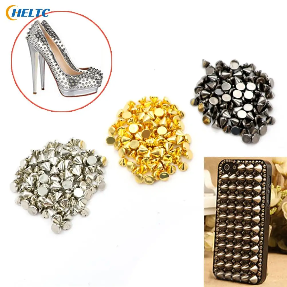 100Pcs/lot DIY Bead Crafts Riveting Garment Wedding Silver Gold Sew on Spike Rivet Studs Nail Punk Rock For Bags Dress Clothes