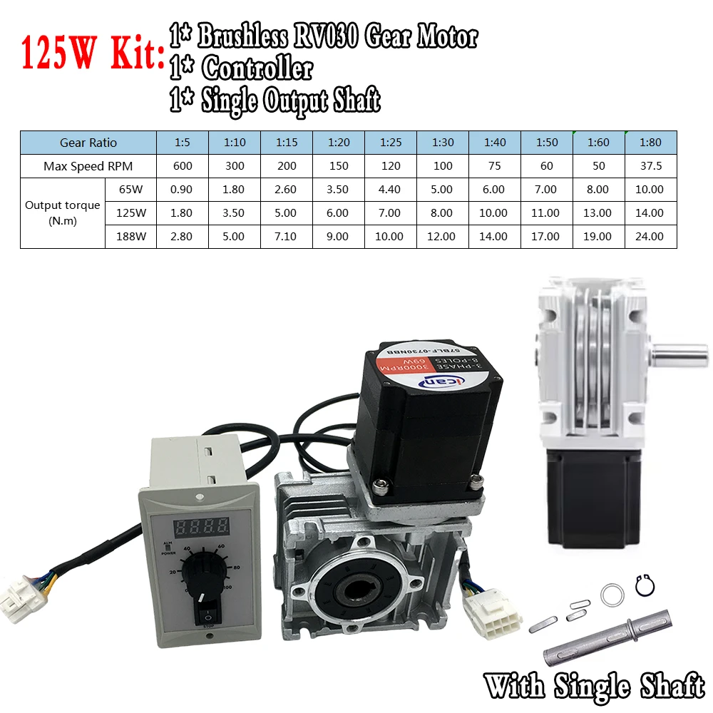 

Высокоскоростной бесщеточный мотор-редуктор с высоким крутящим моментом, электрический червячный редуктор RV030 57BLDC DC 24 В/AC 220 В 3000 об/мин с комплектом контроллера