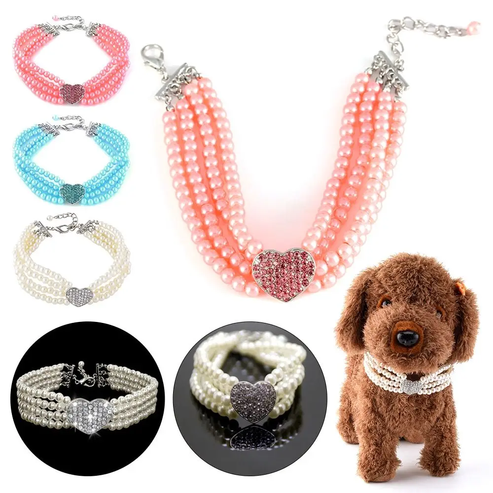 

Милые аксессуары для животных, регулируемый ошейник с бантом, искусственное жемчужное ожерелье, ювелирные изделия для кошек