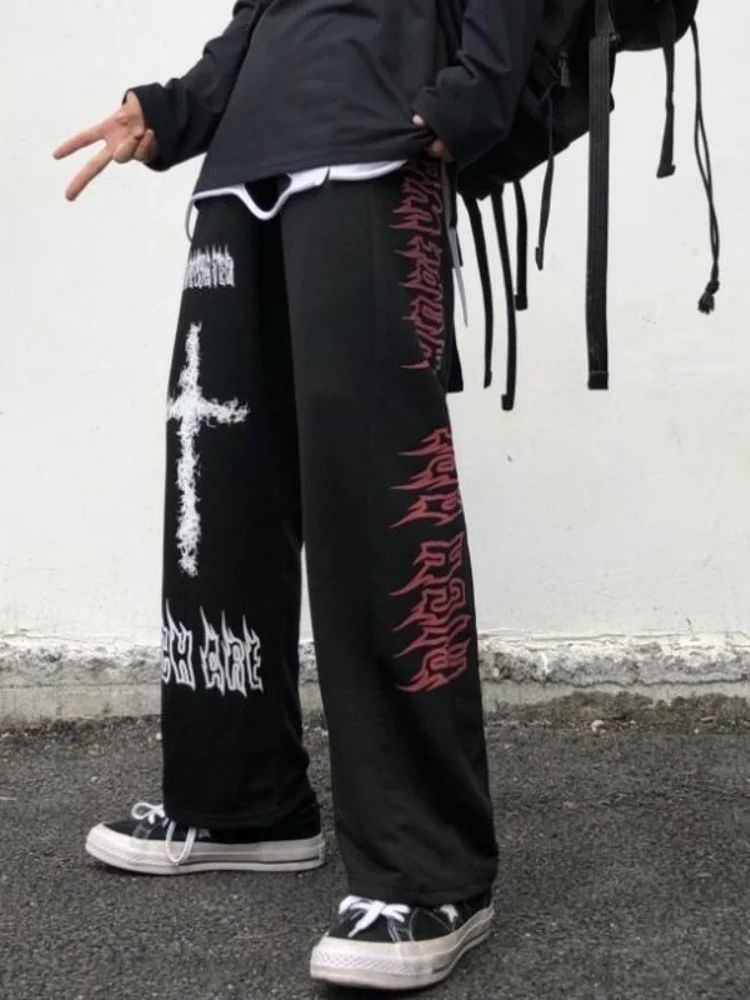 

2023 Punk Wide Pants Women Gothic Harajuku Graffiti Anime Print Pants Streetwear Korean Fashion Loose Trousers For Female