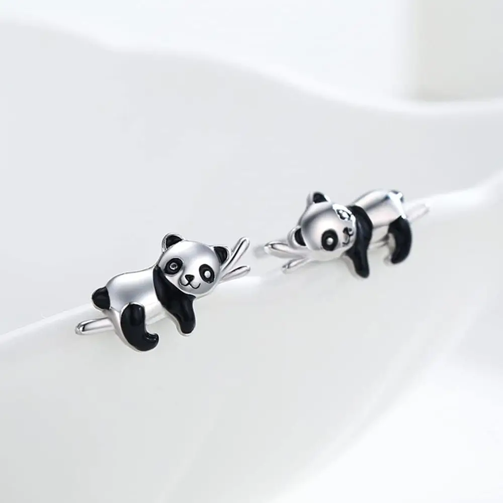 

Harong Popularity Explosion Models Panda Ear Studs Cute Animal Silver Plated Earrings Jewelry Gift for Girl Woman Sensitive Ears