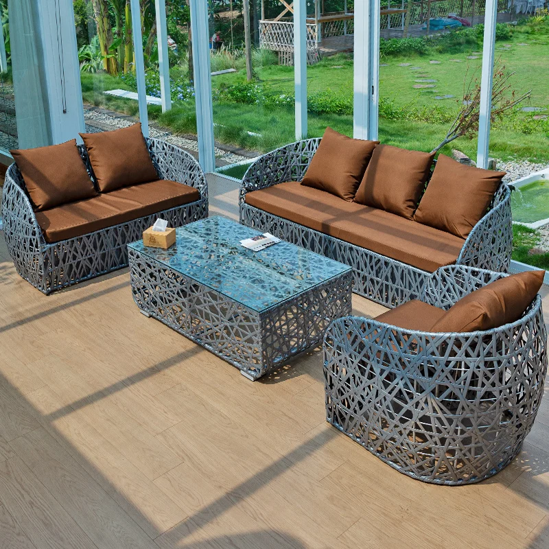 

Outdoor Sofa Rattan Chair Combination Courtyard Balcony Rattan Sofa Outdoor Leisure Rattan Sofa Three-piece Imitation Rattan