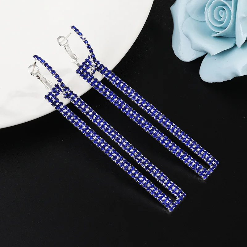 Fashion Long Geometric Drop Earrings Shiny Luxury Gold Silver Color Rectangle Rhinestone Earring for Women Party Jewelry Gift