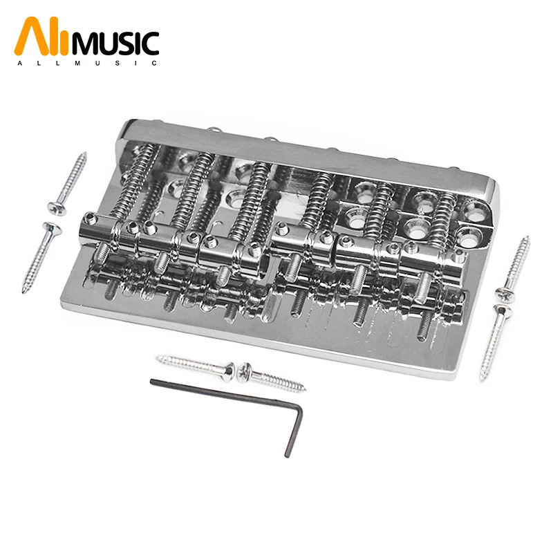 

Znic Alloy 6 String Bass Bridge 102.5x54MM Fixed Bass 16x5MM Bridge Bottom Through String Heavy Loaded Chrome