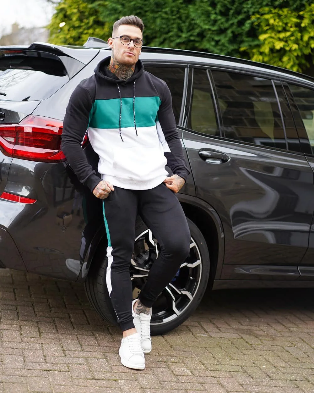 2022 Autumn New Men's Pullover Sports Sweater Set Leisure Color Matching Hoodie Long Sleeve + Running Pants Set Men