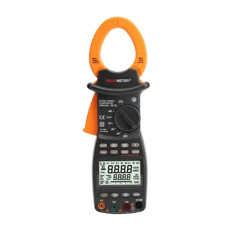 

MS2203 9999 Counts Auto-range 3 Phase True RMS Clamp on Power Meter MS2203 with RS232 Interface