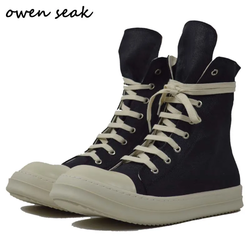 

Owen Seak Men Casual Canvas Shoes Luxury Trainers Lace Up Women Sneaker Zip High-TOP Hip Hop Autumn Streetwear Flats Black Boots