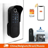 tuya smart lock waterproof wifi fingerprint rim lock smart card digital code electronic door lock for home security mortise