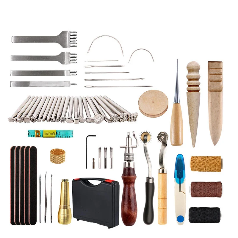 

59 шт. инструменты для работы с кожей, инструменты для работы с кожей, инструменты и материалы для работы с кожей, Штамповочный Инструмент для кожевенного ремесла, сделай сам, для работы с кожей