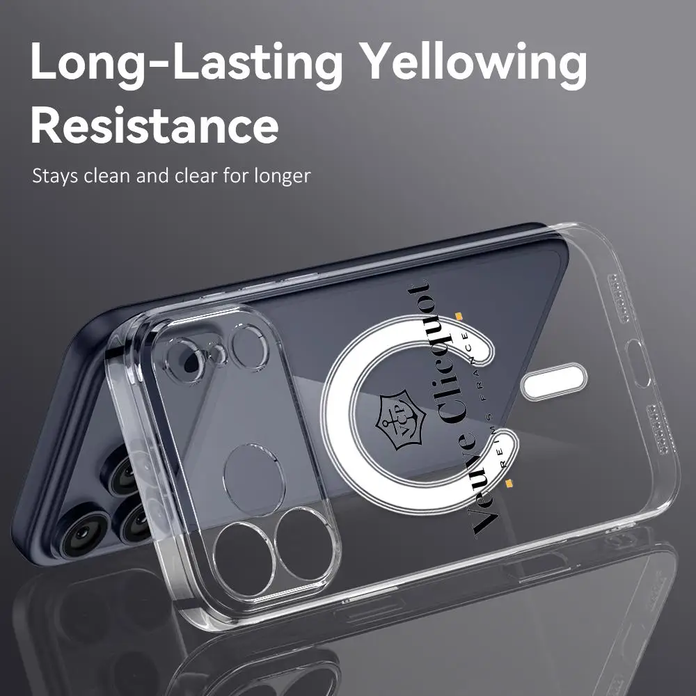 Фото Роскошный чехол V-Veuve Clicquot для iPhone 17 16 15 14 13 12 11 Pro Max Plus, прозрачный, магнитный, противоударный, устойчивый к царапинам №4