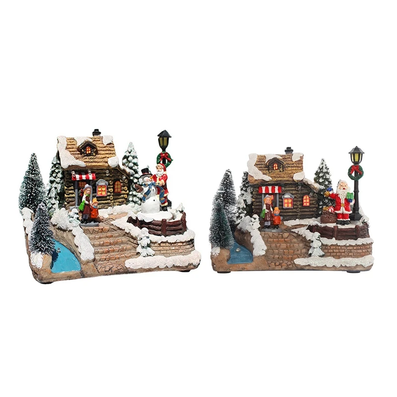 

Xmas Snow House Colorful Light Luminescent Christmas Village Revolving Santa Claus Home Decor House Music Ornaments