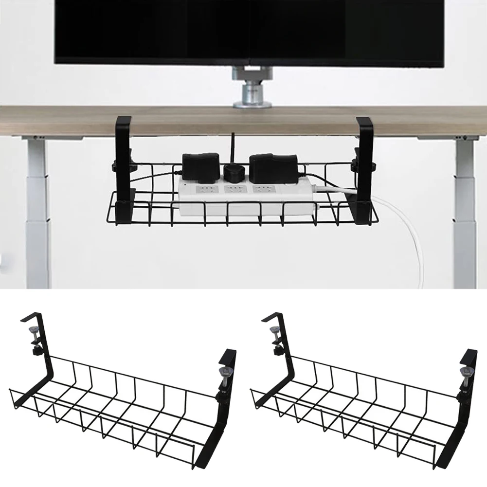 

2pcs Removable Under Desk No Drill Universal Storage Basket Wire Management Tray