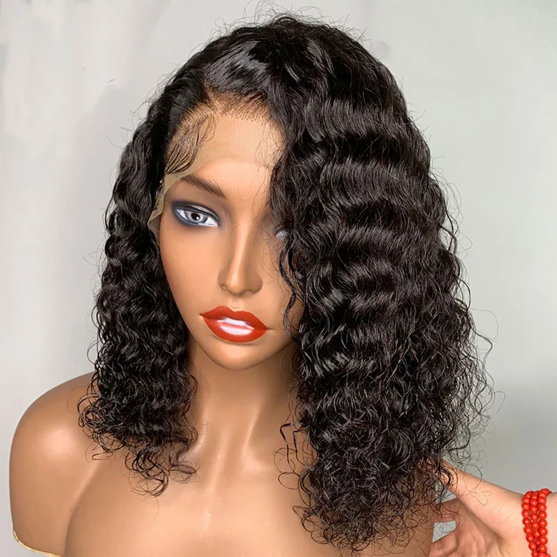 

Glueless 14 inch Short Bob Kinky Curly Synthetic Lace Front Wig For Women Heat Resistant Daily Cosplay Wear