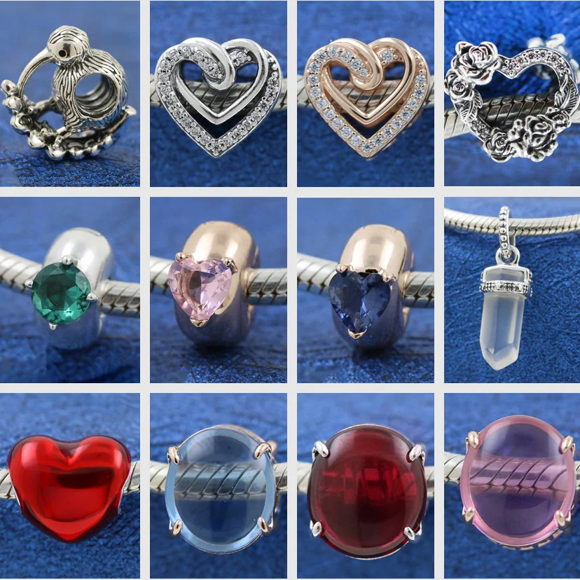

2021 New 925 Sterling Silver Beads Blue Green Pink Rose Oval Cabochon Charms Fit Original Pandora Bracelet Women Jewelry DIY
