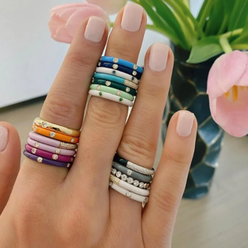 

UILZ 2022 New Trendy Colorful Enamel Dripping Oil Finger Rings for Women Fashion Christmas Jewelry Wholesale CRL20034