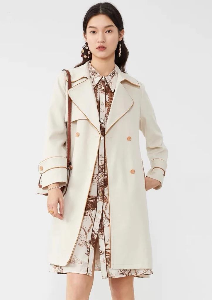 

2023 Early Spring Fashion New Women's Wear Contrast Color Binding Double Breasted Trench Coat 0228