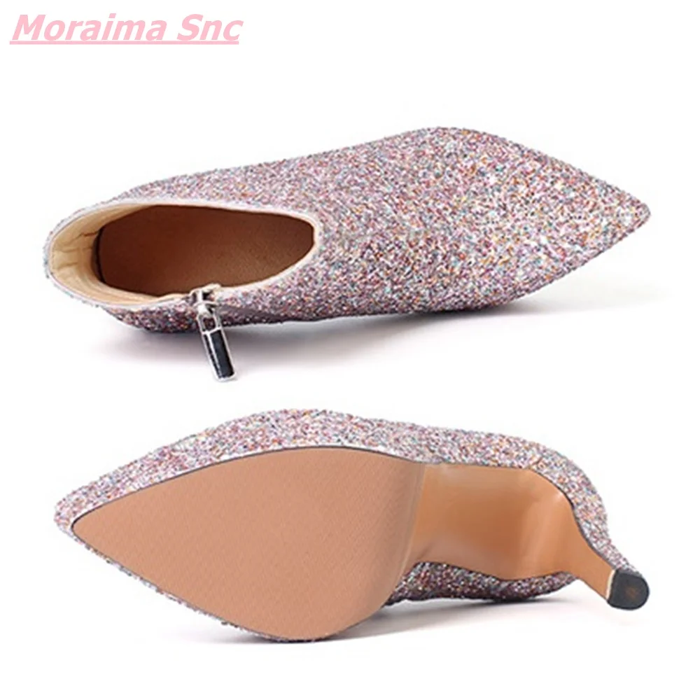 Super High Heel Shiny Mid-Calf  Boots Luminous Stiletto Pointed Toe Zipper Women's Glitter Sequin Fashion Shoes Platform Novelty