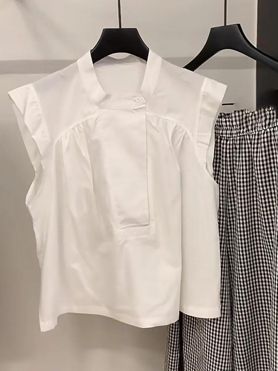 Korean Sle Western Simple round Neck Buckle Sleeveless Shirts Women Summer Unique Chic Flng Sleeves Loose Slimming ... |