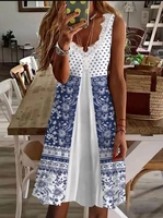 summer 2022 european american new colorblock sleeveless printed mid length v neck casual dress