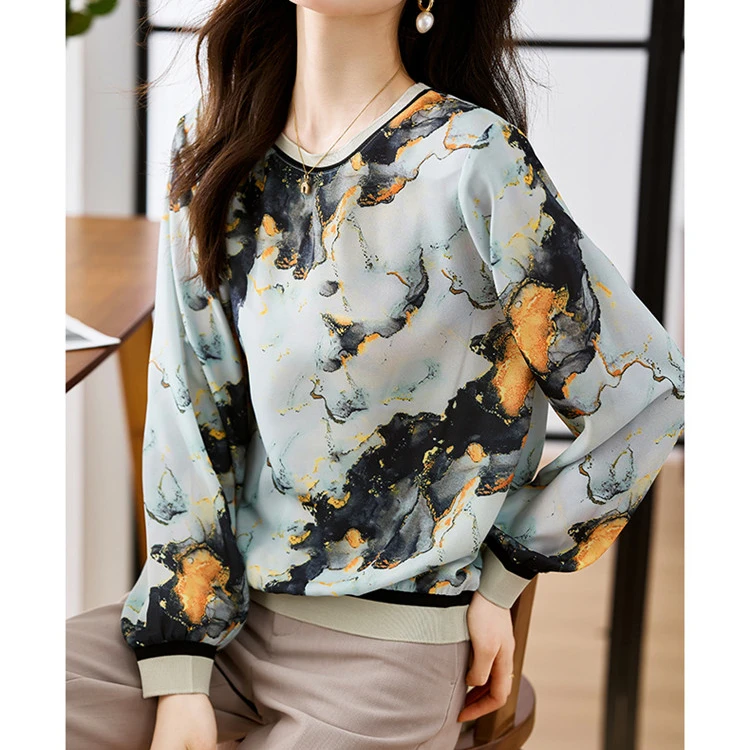 

o neck shirts women long sleeve printed flroal tops lady gradient blouses