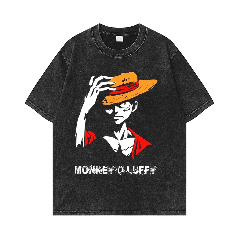 

Anime T-shirts Vintage Washed T Shirt Harajuku Oversized Casual Summer 100% Cotton Tee Hip Hop Fashion Streetwear Unisex Tops