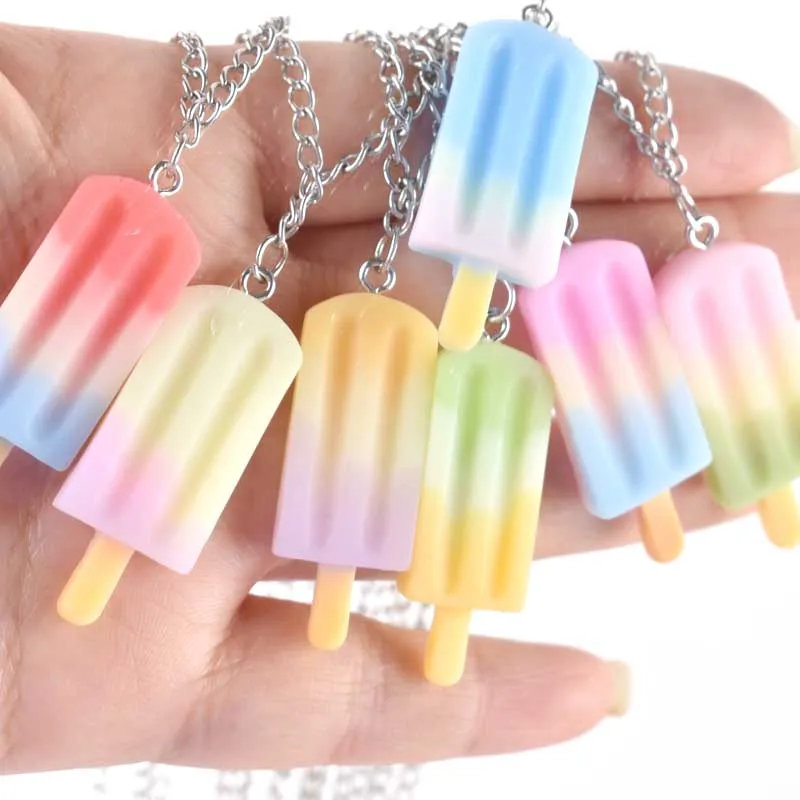 

Fashion Wholesale Gradient Popsicle Resin Pendant Necklace Chain Chokers Necklace for Women/Men Gift