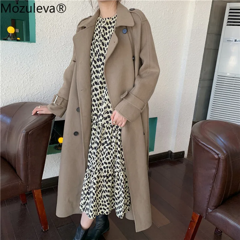 

Mozuleva Double-breasted Women Belted Long Woolen Coats Autumn Winter Warm Full Sleeve Notched Double-sided Cashmere Overcoats