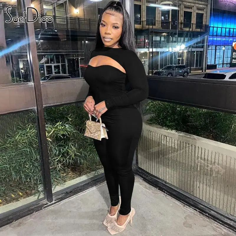 

Модные флисовые комбинезоны Soefdioo с вырезами, женские повседневные комбинезоны с длинным рукавом, о-образным вырезом, приталенные комбинезоны, зимняя уличная одежда 2023