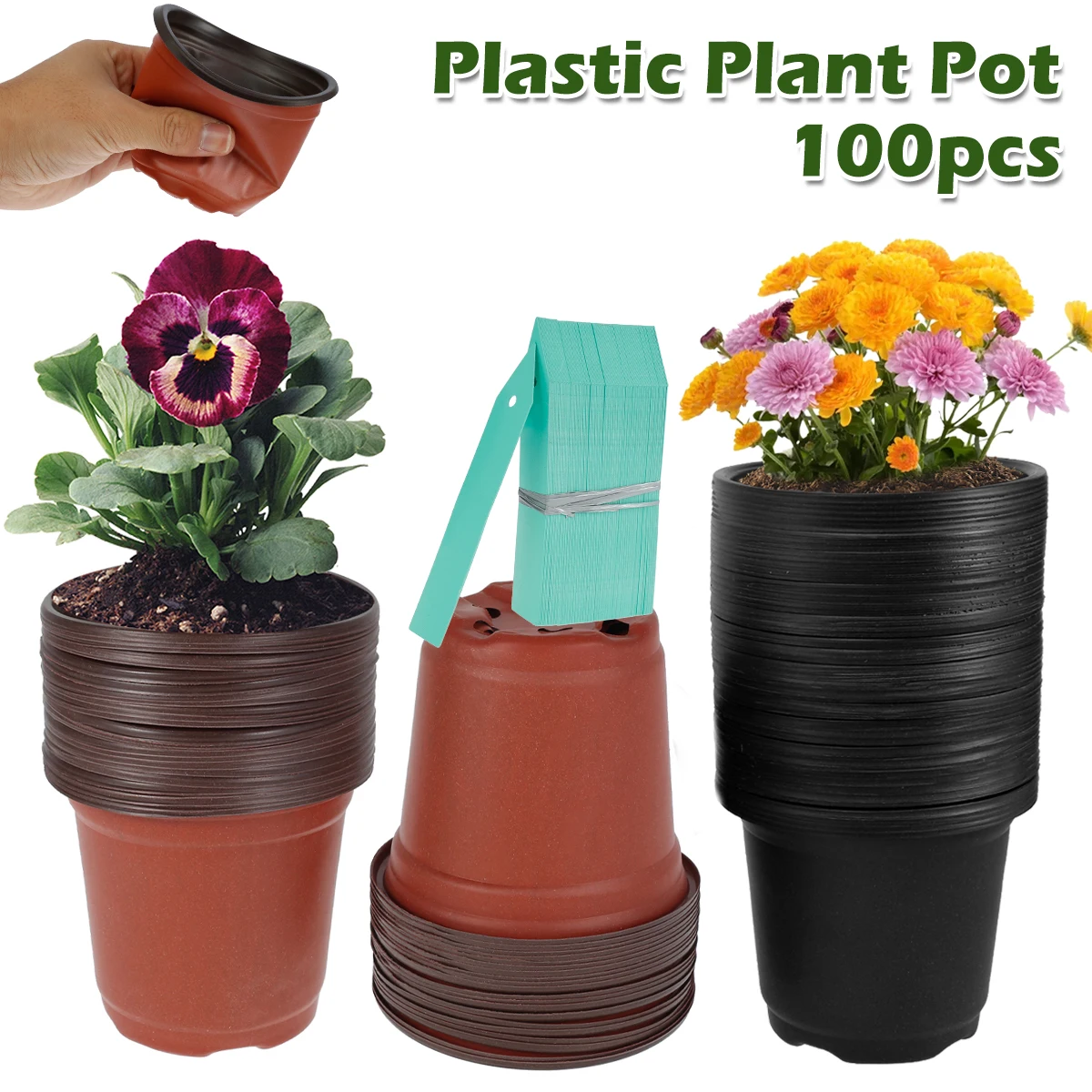 

Plant Pot 100Pcs PP Flower Pot 4in Reusable Flower Planter with 8 Drainage Holes Multipurpose Gardening Tools for Indoor Outdoor