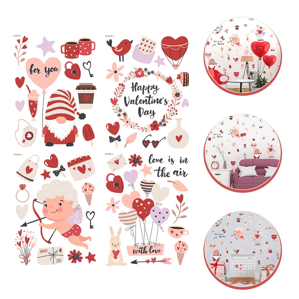 

Wall Day Decals Stickers Valentine S Valentines Clings Red Glitter Decal Removable Window Festival Romantic Decoration Heart