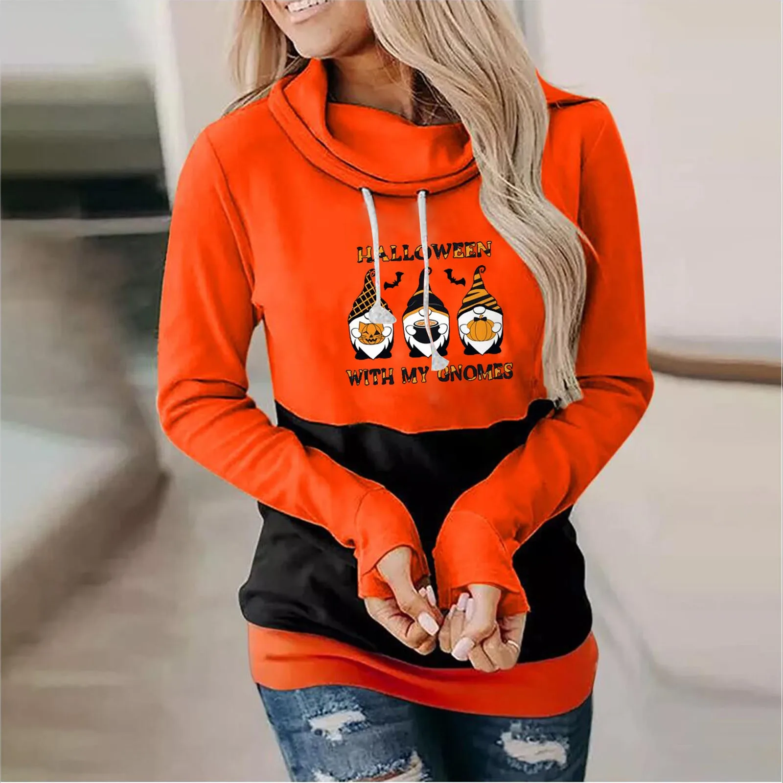 

Women's Halloween Hoodie Pullovers Fun Graphic Print Round Neck Long Sleeve Sweatshirt Tops Ladies Heart Sweatshirts