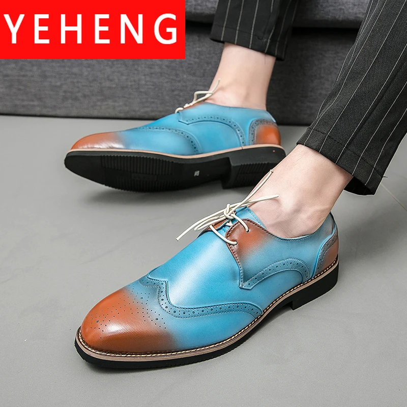 Мужские деловые классические разноцветные туфли на шнуровке модные мужские