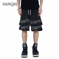 double layer breathable mesh joggers shorts harajuku solid color embroidery large size sweat shorts oversized mens sweatpants