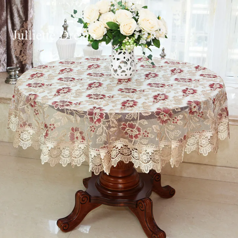 new lace tablecloth pastoral round tablecloth dining table cloths home embroidery table cover rose gold decoration house towel free global shipping