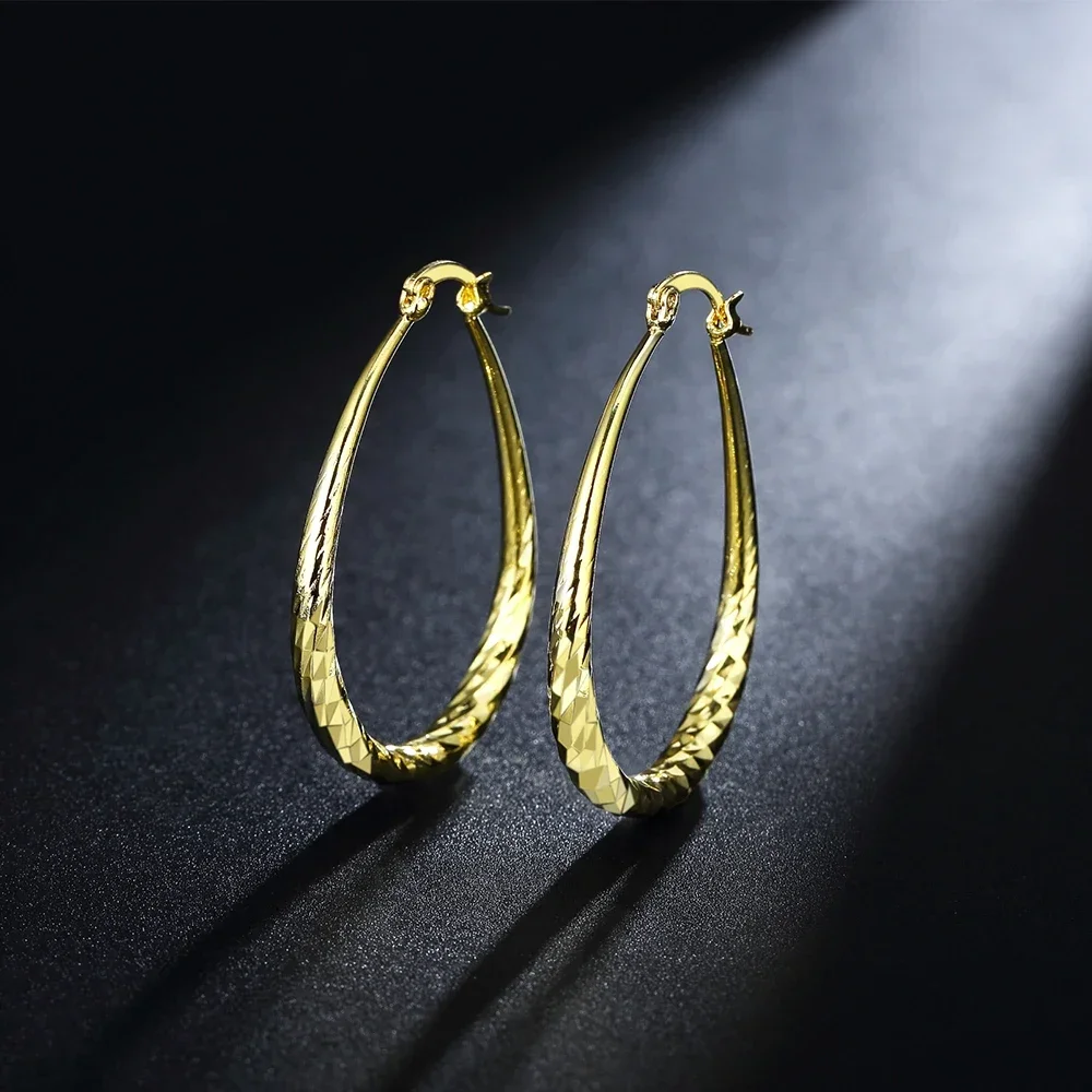 Серьги-кольца из серебра 925 пробы с овальной веревкой 18 К