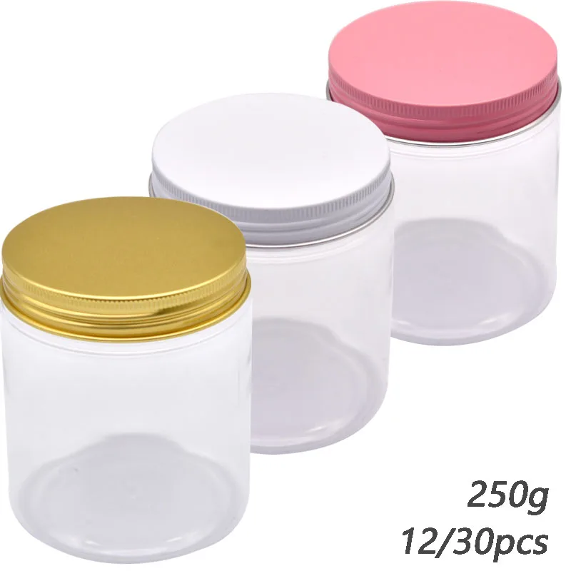 12/30pcs 250g/ml Transparent Plastic Jar With Screw Lid Empty Cosmetic Food Container Cream Powder Pot Makeup Box DIY Cake Boxes