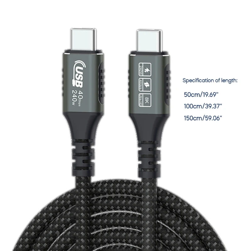 

M6CA PD240W USB4.0 Type-C Cable to USB-C 5A Fast- Charging Charger Wire Cord Display Cable Type-C Adapter Cord 0.5M/1M/1.5M