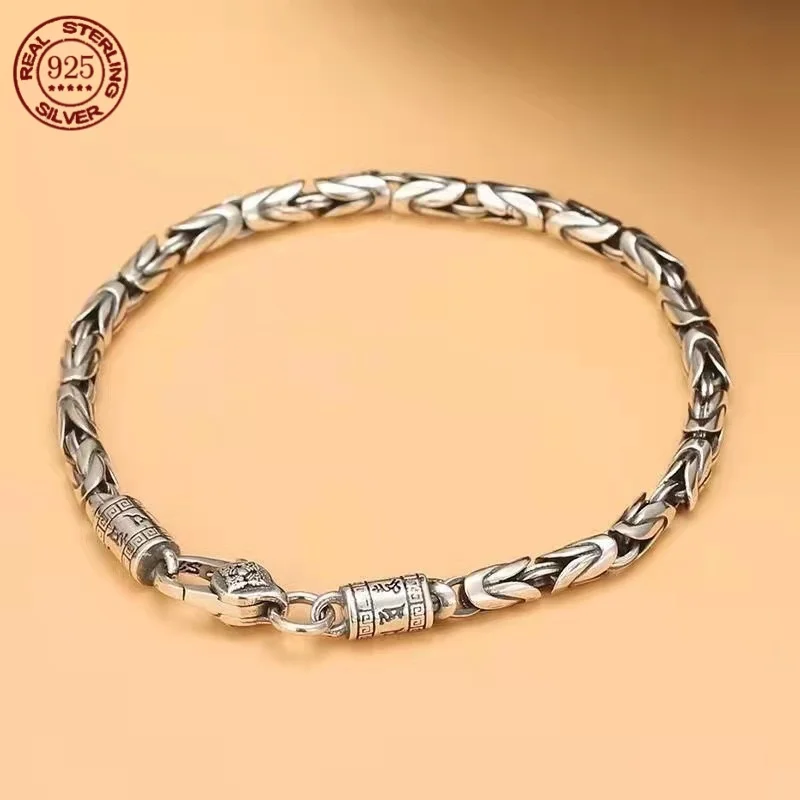 Мужской безопасный плетеный браслет в стиле ретро S925 серебро 5 мм модный нишевой